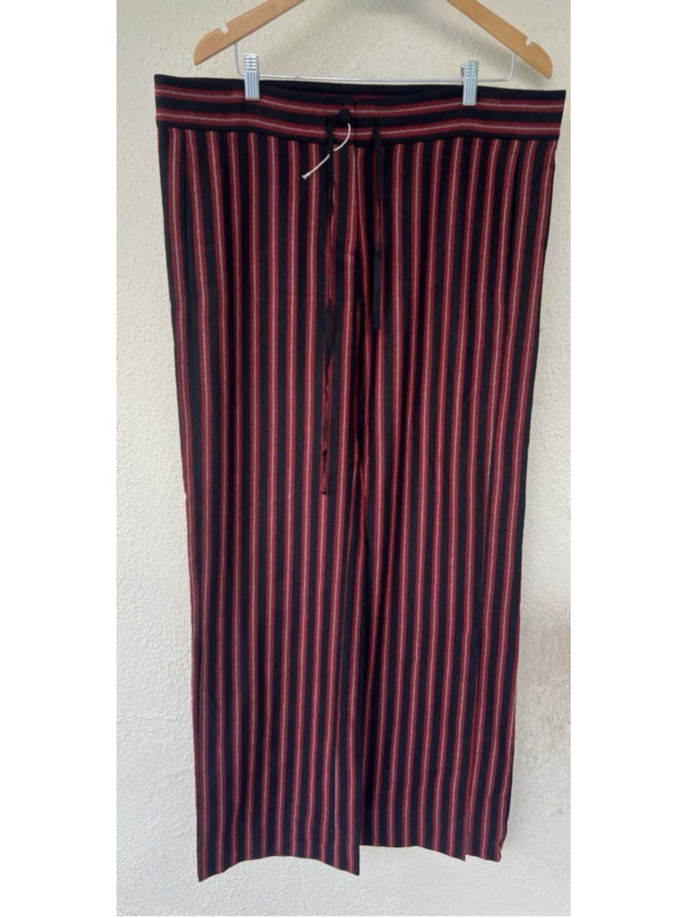 NEW Ann Demeulemeester Red Stripe Wide Leg Pants FR 40 M Wool Blend Drawstring